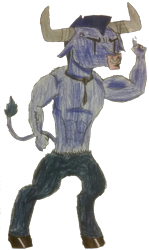 Size: 1139x1911 | Tagged: safe, artist:antique1899, derpibooru import, iron will, minotaur, pony, male, muscles, necktie, nose piercing, nose ring, piercing, simple background, solo, traditional art, transparent background, villains of equestria collab, willabetes