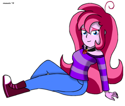 Size: 2000x1700 | Tagged: safe, artist:crazautiz, derpibooru import, oc, oc:contralto, equestria girls, clothes, converse, equestria girls-ified, gem, lidded eyes, looking at you, pants, shoes, simple background, siren gem, solo, transparent background