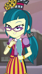 Size: 611x1079 | Tagged: safe, screencap, juniper montage, equestria girls, mirror magic, spoiler:eqg specials, clothes, cropped, female, glasses, mirror, skirt, solo