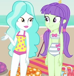 Size: 424x434 | Tagged: safe, derpibooru import, screencap, paisley, starlight, better together, equestria girls, lost and found, bandeau, clothes, cropped, duo, swimsuit