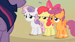 Size: 1366x768 | Tagged: safe, derpibooru import, screencap, apple bloom, scootaloo, sweetie belle, twilight sparkle, twilight sparkle (alicorn), alicorn, surf and/or turf, cutie mark crusaders