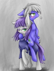 Size: 480x640 | Tagged: safe, artist:azurepicker, derpibooru import, limestone pie, maud pie, earth pony, pony, cutie mark, female, one eye closed, sisters