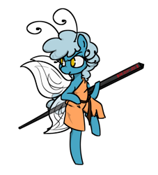 Size: 600x661 | Tagged: safe, artist:thebirdiebin, oc, oc only, oc:soap bubble, breezie, chopsticks, dungeons and dragons, fighter, monk, solo, staff, warrior monk