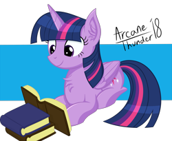 Size: 5500x4500 | Tagged: safe, artist:arcane-thunder, derpibooru import, twilight sparkle, twilight sparkle (alicorn), alicorn, pony, absurd resolution, book, chest fluff, digital art, ear fluff, female, mare, reading, signature, simple background, solo, that pony sure does love books, transparent background