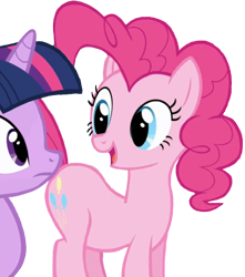 Size: 900x1017 | Tagged: safe, derpibooru import, pinkie pie, twilight sparkle, earth pony, pony, friendship is magic, season 1, female, happy, mare, simple background, transparent background