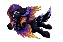 Size: 2916x1958 | Tagged: safe, artist:pridark, derpibooru import, oc, oc only, oc:blooming lotus, pegasus, pony, colored wings, colored wingtips, commission, feathered ears, female, gradient mane, gradient wings, hoof on chin, looking at you, mare, prone, simple background, smiling, solo, spread wings, tail feathers, transparent background, underhoof, wings
