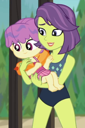 Size: 460x692 | Tagged: safe, derpibooru import, screencap, victoria, water lily (equestria girls), better together, equestria girls, turf war, barefoot, clothes, cropped, feet, female, mother and child, mother and daughter, parent and child, swimsuit