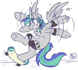 Size: 3264x2947 | Tagged: safe, artist:ruef, derpibooru import, oc, oc:storm feather, pegasus, pony, falling, flailing, male, scared, skateboard, skating, solo