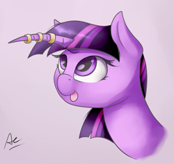 Size: 1387x1302 | Tagged: safe, artist:ac-whiteraven, twilight sparkle, pony, curved horn, female, horn ring, mare, solo, tongue out