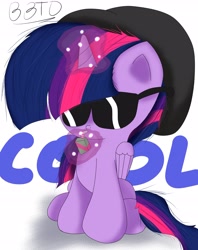 Size: 2120x2671 | Tagged: safe, artist:bronybehindthedoor, twilight sparkle, twilight sparkle (alicorn), alicorn, pony, female, hat, juice, juice box, mare, simple background, solo, sunglasses, white background