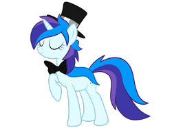 Size: 2732x2048 | Tagged: safe, artist:prismaticstars, oc, oc only, oc:cardstar clef, pony, unicorn, bowtie, eyes closed, female, hat, high res, mare, raised hoof, simple background, solo, top hat, transparent background