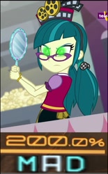 Size: 785x1265 | Tagged: safe, edit, juniper montage, equestria girls, mirror magic, spoiler:eqg specials, 200% mad, caption, dark magic, evil, expand dong, exploitable meme, female, food, glowing eyes, image macro, magic, magic mirror, meme, popcorn, solo