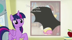 Size: 1280x720 | Tagged: safe, derpibooru import, screencap, chancellor puddinghead, spike, twilight sparkle, twilight sparkle (alicorn), alicorn, marks for effort, season 8, spoiler:s08, credits, finnish, nicole dubuc, shadow