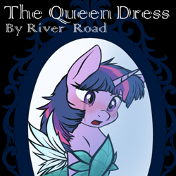 Size: 540x540 | Tagged: safe, artist:wordsandpunctuation, twilight sparkle, twilight sparkle (alicorn), alicorn, pony, clothes, crying, dress, fanfic, fanfic art, fanfic cover, mirror, princess dress, queen twilight, reflection, solo