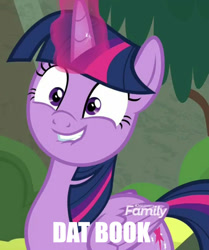 Size: 897x1073 | Tagged: safe, derpibooru import, edit, edited screencap, screencap, twilight sparkle, twilight sparkle (alicorn), alicorn, surf and/or turf, book, cropped, dat butt, discovery family logo, faic, lip bite, meme, solo, text, that pony sure does love books