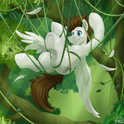 Size: 1573x1573 | Tagged: safe, artist:bcpony, derpibooru import, oc, oc:core, pegasus, pony, canopy, commission, male, solo, stuck, tangled up, tree, underhoof, vine