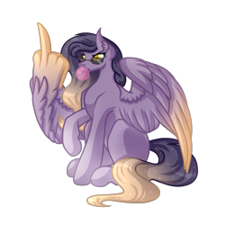 Size: 5000x5000 | Tagged: safe, artist:amazing-artsong, oc, oc only, pegasus, pony, absurd resolution, bubblegum, female, food, gum, mare, middle feather, middle finger, simple background, solo, sunglasses, transparent background, vulgar, wing hands