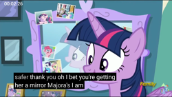 Size: 2560x1440 | Tagged: safe, screencap, twilight sparkle, twilight sparkle (alicorn), alicorn, pony, celestial advice, meme, mirror, the legend of zelda, the legend of zelda: majora's mask, youtube caption