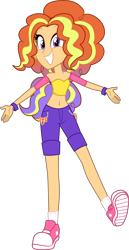 Size: 1748x3386 | Tagged: safe, artist:namygaga, oc, oc only, oc:moderata bright, equestria girls, belly button, clothes, converse, grin, looking at you, magical lesbian spawn, offspring, parent:adagio dazzle, parent:sunset shimmer, parents:sunsagio, shoes, simple background, smiling, sneakers, solo, transparent background