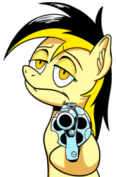 Size: 560x850 | Tagged: safe, artist:easydays, derpibooru import, oc, oc only, oc:leslie fair, delet this, gun, simple background, solo, transparent background, unamused, weapon