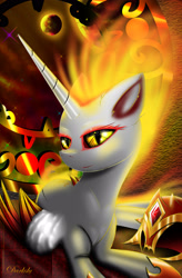 Size: 2100x3200 | Tagged: safe, artist:darksly, derpibooru import, daybreaker, alicorn, pony, female, lidded eyes, looking at you, mane of fire, no armor, solo