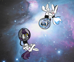 Size: 3000x2500 | Tagged: safe, artist:provolonepone, derpibooru import, oc, oc:falling skies, oc:umbra tempestas, astronaut, cute, space, spacesuit