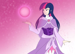 Size: 3113x2245 | Tagged: safe, artist:pyrus-leonidas, derpibooru import, twilight sparkle, human, beautiful, clothes, dress, female, humanized, magic, orb, smiling, solo