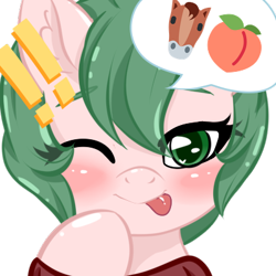 Size: 400x400 | Tagged: safe, artist:pastel-pony-princess, derpibooru import, oc, oc only, oc:dankflank, oc:midori leaf, earth pony, pony, !!, :p, cute, emoji, exclamation point, femboy, looking at you, male, pictogram, silly, simple background, solo, stallion, tongue out, transparent background, trap