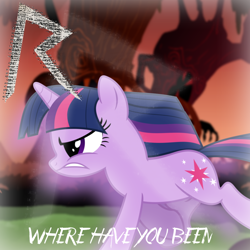 Size: 800x800 | Tagged: safe, artist:chainchomp2 edit, artist:penguinsn1fan, twilight sparkle, pony, cover, female, mare, parody, rihanna, running, solo, where have you been?