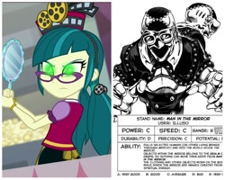 Size: 1280x1024 | Tagged: safe, edit, edited screencap, screencap, juniper montage, equestria girls, mirror magic, spoiler:eqg specials, comparison, jojo's bizarre adventure, man in the mirror, manga, stand, vento aureo