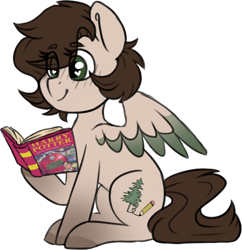 Size: 449x464 | Tagged: safe, artist:ivybrush, derpibooru import, oc, oc only, oc:pacific pine, pegasus, pony, book, female, harry potter, harry potter (series), heart eyes, reading, simple background, solo, transparent background, wingding eyes