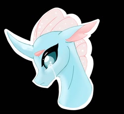 Size: 1241x1144 | Tagged: safe, artist:evergreen-gemdust, derpibooru import, ocellus, changedling, changeling, black background, crying, female, sad, simple background, solo