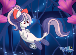 Size: 4000x2886 | Tagged: safe, artist:xwhitedreamsx, oc, oc only, oc:sweet velvet, merpony, seapony (g4), bow, cute, female, hair bow, mare, seaponified, solo, species swap, underwater