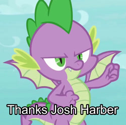 Size: 2048x2026 | Tagged: safe, derpibooru import, edit, edited screencap, screencap, spike, dragon, molt down, cropped, josh haber, misspelling, winged spike