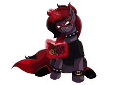 Size: 3000x2100 | Tagged: safe, artist:countessmrose, derpibooru import, oc, oc only, oc:curse word, pony, unicorn, alternate hairstyle, angry, book, choker, clothes, dark magic, female, magic, simple background, sitting, solo, spiked choker, spiked wristband, transparent background, wristband