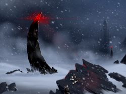 Size: 2048x1536 | Tagged: safe, artist:qzygugu, derpibooru import, blizzard, brotherhood of nod, clothes, crystal empire, duo, epic, male, obelisk of light, snow, snowfall, spear, stallion, weapon