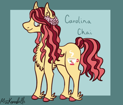 Size: 1750x1500 | Tagged: safe, artist:misskanabelle, derpibooru import, oc, oc only, oc:carolina chai, earth pony, pony, chest fluff, female, flower, flower in hair, freckles, mare, offspring, parent:big macintosh, parent:fluttershy, parents:fluttermac, solo