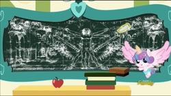 Size: 1280x720 | Tagged: safe, edit, edited screencap, editor:uni-pon, screencap, princess flurry heart, pony, a flurry of emotions, chalkboard, discovery family logo, exploitable meme, flurry art, flurry heart's chalkboard, meme, solo, vitruvian man