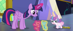 Size: 747x317 | Tagged: safe, screencap, princess flurry heart, twilight sparkle, twilight sparkle (alicorn), alicorn, pony, a flurry of emotions, cute, discovery family logo, tongue out, twilight's castle