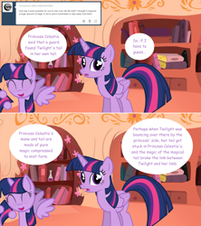 Size: 1280x1444 | Tagged: safe, artist:hakunohamikage, twilight sparkle, twilight sparkle (alicorn), alicorn, pony, ask, ask-princesssparkle, askpinytwilight, golden oaks library, tumblr