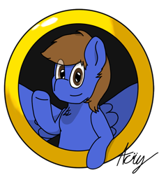 Size: 1131x1240 | Tagged: safe, artist:acrylicbristle, derpibooru import, oc, oc only, oc:gamelink, oc:gamelink reviews, pegasus, pony, eye clipping through hair, icon, looking at you, male, ring, signature, simple background, smiling, solo, stallion, transparent background, waving, youtuber