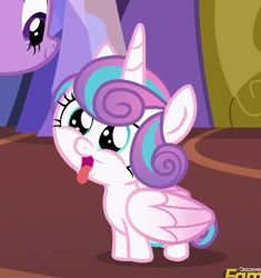 Size: 346x368 | Tagged: safe, screencap, princess flurry heart, twilight sparkle, twilight sparkle (alicorn), alicorn, pony, a flurry of emotions, aunt and niece, auntie twilight, behaving like a dog, cute, diaper, discovery family logo, flurrybetes, tongue out, twilight is bae, twilight's castle