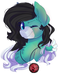 Size: 2779x3527 | Tagged: safe, artist:skylacuna, derpibooru import, oc, oc:lyrica storm, pegasus, pony, bust, female, high res, mare, one eye closed, portrait, simple background, solo, transparent background, wink