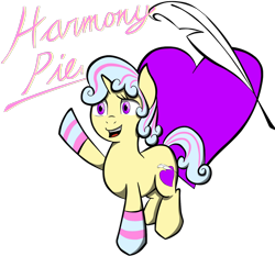 Size: 1280x1193 | Tagged: source needed, safe, artist:wordsandpunctuation, oc, oc only, oc:harmony pie, pony, unicorn, clothes, quill, simple background, socks, solo, striped socks, transparent background