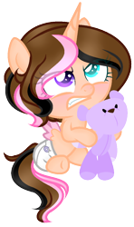 Size: 624x1056 | Tagged: safe, artist:angelamusic13, derpibooru import, oc, oc:sweet ice cream, alicorn, pony, baby, baby pony, base used, female, filly, heterochromia, simple background, solo, teddy bear, transparent background, two toned wings