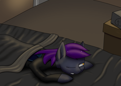 Size: 1754x1240 | Tagged: safe, artist:hugo231929, derpibooru import, oc, oc only, bat pony, bat pony oc, bed, bedroom, radio, solo, waking up