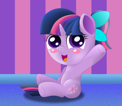 Size: 1500x1307 | Tagged: safe, artist:spellboundcanvas, twilight sparkle, pony, blush sticker, blushing, bow, cute, female, filly, filly twilight sparkle, hair bow, solo, twiabetes, younger