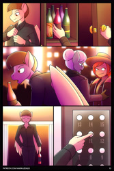 Size: 4200x6300 | Tagged: safe, artist:marik azemus34, apple bloom, featherweight, silver spoon, anthro, comic:peeping tom, absurd resolution, alcohol, alternate hairstyle, bun, comic, cowboy hat, elevator, glasses, hat, wine