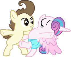 Size: 4128x3306 | Tagged: safe, artist:red4567, derpibooru import, pound cake, princess flurry heart, bipedal, clothes, colt, dancing, female, filly, male, poundflurry, shipping, shorts, simple background, straight, transparent background, vector