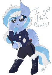 Size: 2168x3096 | Tagged: safe, artist:deepstargazer, derpibooru import, oc, oc only, oc:falling skies, pegasus, pony, cute, police, police uniform, simple background, solo, sunglasses, transparent background